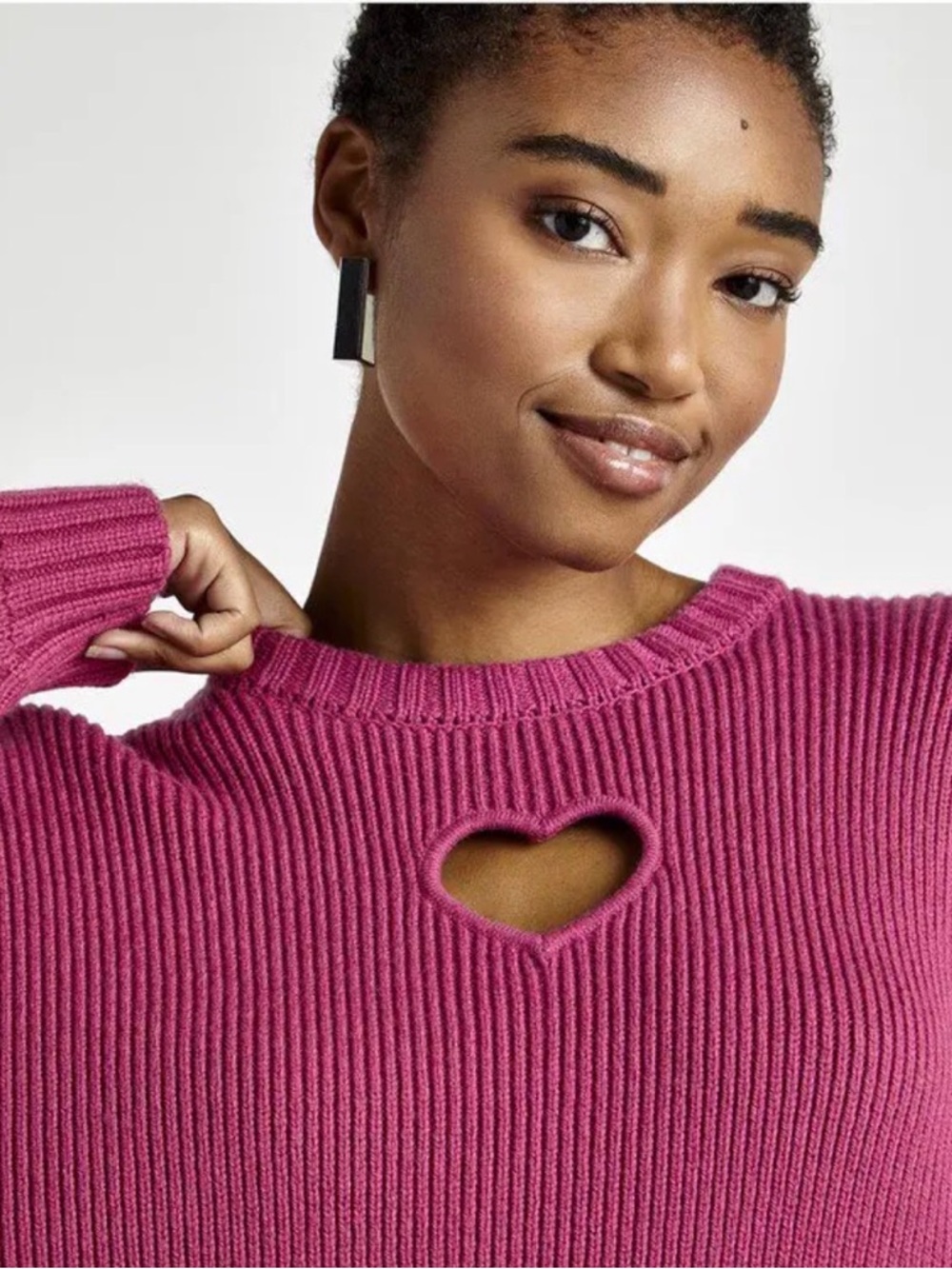 Splendid Raspberry Heart Cutout Crewneck Sweater - Picture 2 of 6
